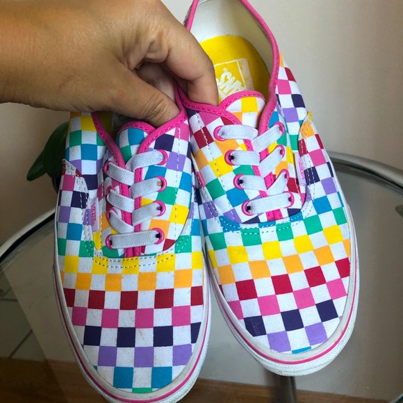 Vans Shoes - Vans rainbow Checkerboard Classic Slip-On
